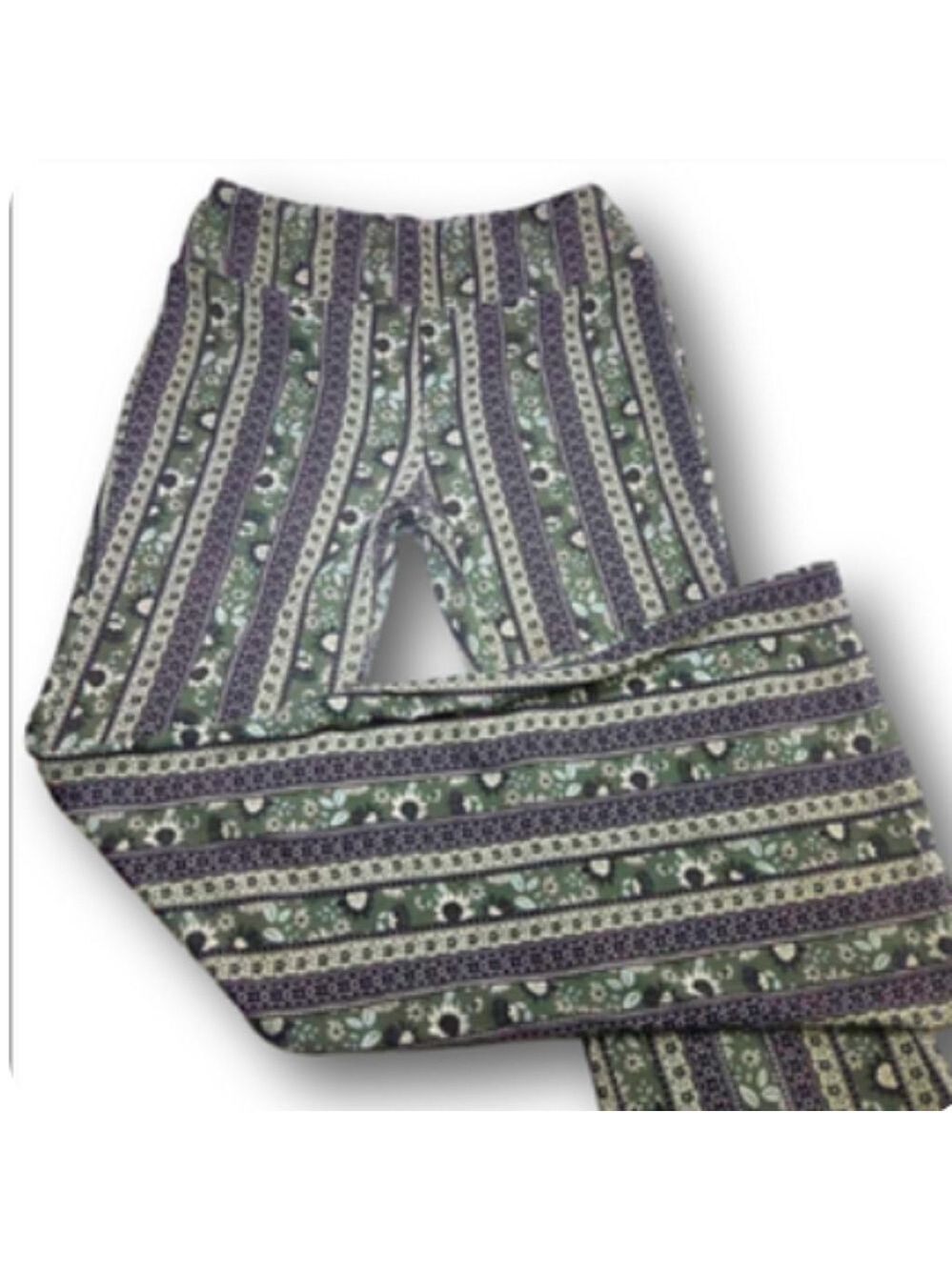 Juniors No Boundaries Flare Pants M Green Black Floral Striped